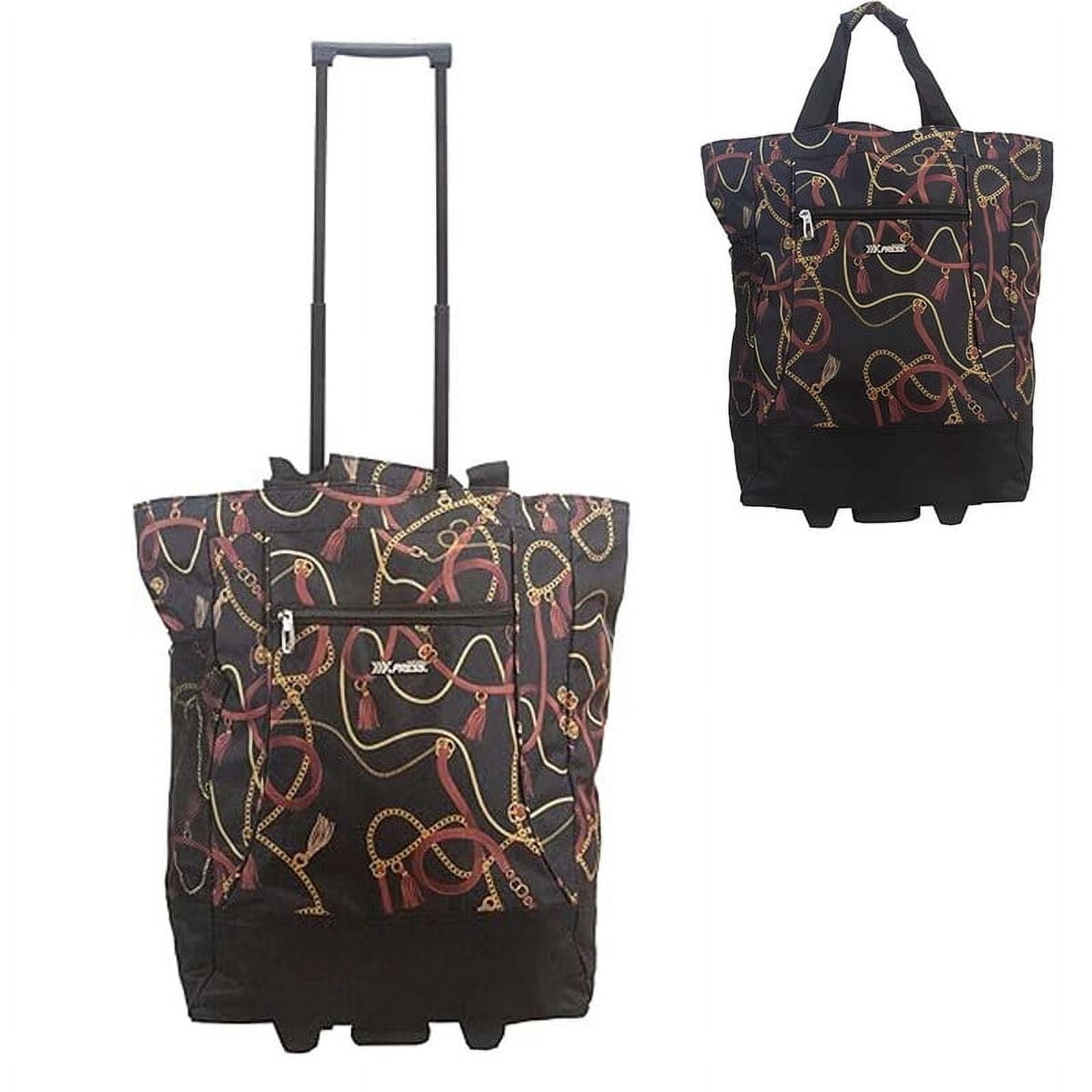 20" Carry-on Rolling Luggage Bag,Print Shopping Bag Tote with Wheels,Portable Grocery Trolley Bag for Short Trips,Beach & Daily Use,Chains - TF023