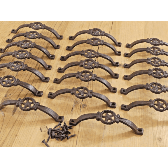 20 Cast Iron RUSTIC Drawer Pulls Handle Texas Star Fancy Western Cowboy Cabinet