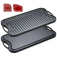 thumbnail image 1 of 20" Cast Iron Reversible Grill/Griddle with Scrapers, Pre-Seasoned, Non-stick Grill Pan for Stovetop, Indoor Cooking and Outdoor Camping, Black, 1 of 6