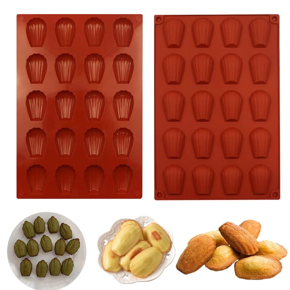 20-Cavity Shell Shape Silicone Madeleine Pan Set, 2-Pack Nonstick Flexible Baking Molds, BPA-Free, Easy Release Cake Tray(Vermilion)