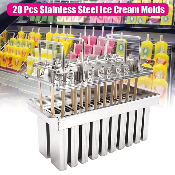 20 Cavity Stainless Steel Popsicle Mold, Reusable Ice Pop Maker with Easy Release Design, Commercial Ice Lolly Mold for Homemade Frozen Treats