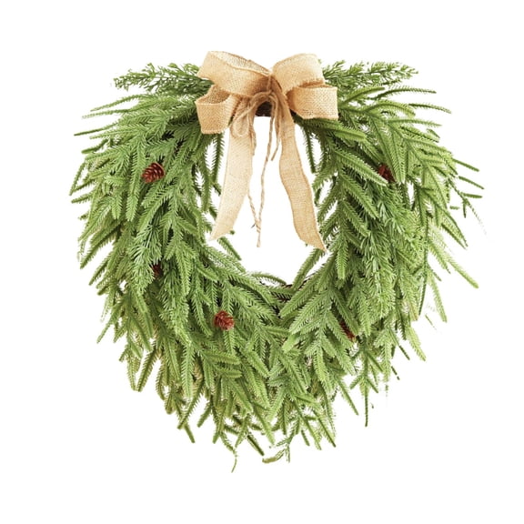 20" Cedar Teardrop Christmas Swag, Christmas Wreath - Faux Christmas Pine Wreaths With Bow for Front Door - Artificial Green Pine Needles Wreath for Home Wall Window Porch Xmas Decor, Green