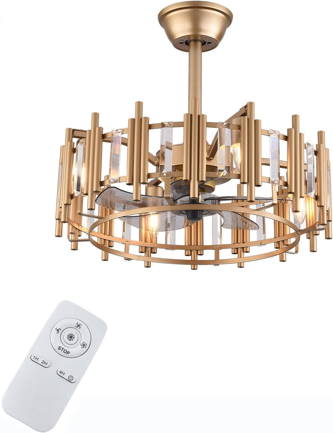 20" Ceiling Fan Light Dimmable 3 Speed Chandelier Lamp Fixture w/Remote & Timing Function for Bedroom, Living Room, Dining Room, Kitchen Island