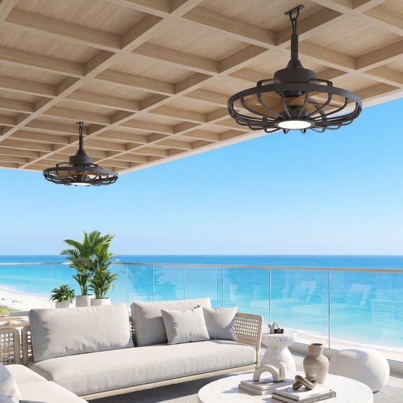 20" Ceiling Fan with Light & Remote, Caged Ceiling Fan, 6-Speed Reversible Motor, 3CCT Dimmable LED for Patio, Gazebo, Bedroom & Kitchen