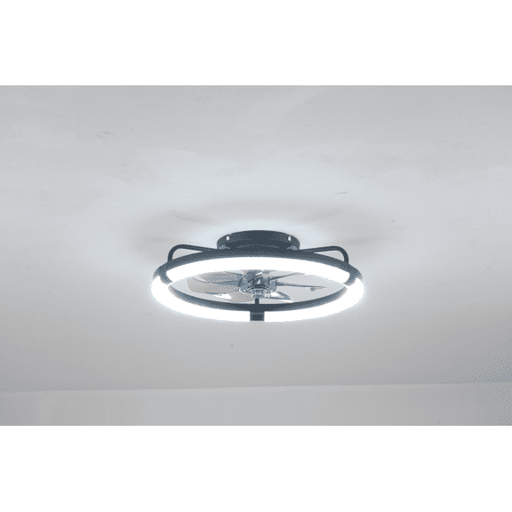 20" Ceiling Fans with Kit ,LED Light Source and Remote Control, 3000-6500K Dimmable Modern Flush Mount LED Fan Light, 6 Speeds, Quiet DC Motor For Living room, Bedroom,Kitchen----Matte Black