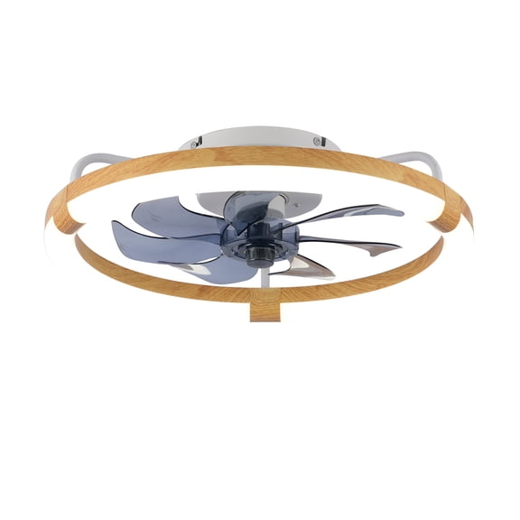 20" Ceiling Fans with Kit ,LED Light Source and Remote Control, 3000-6500K Dimmable Modern Flush Mount LED Fan Light, 6 Speeds, Quiet DC Motor For Living room, Bedroom,Kitchen----Matte White+WOOD
