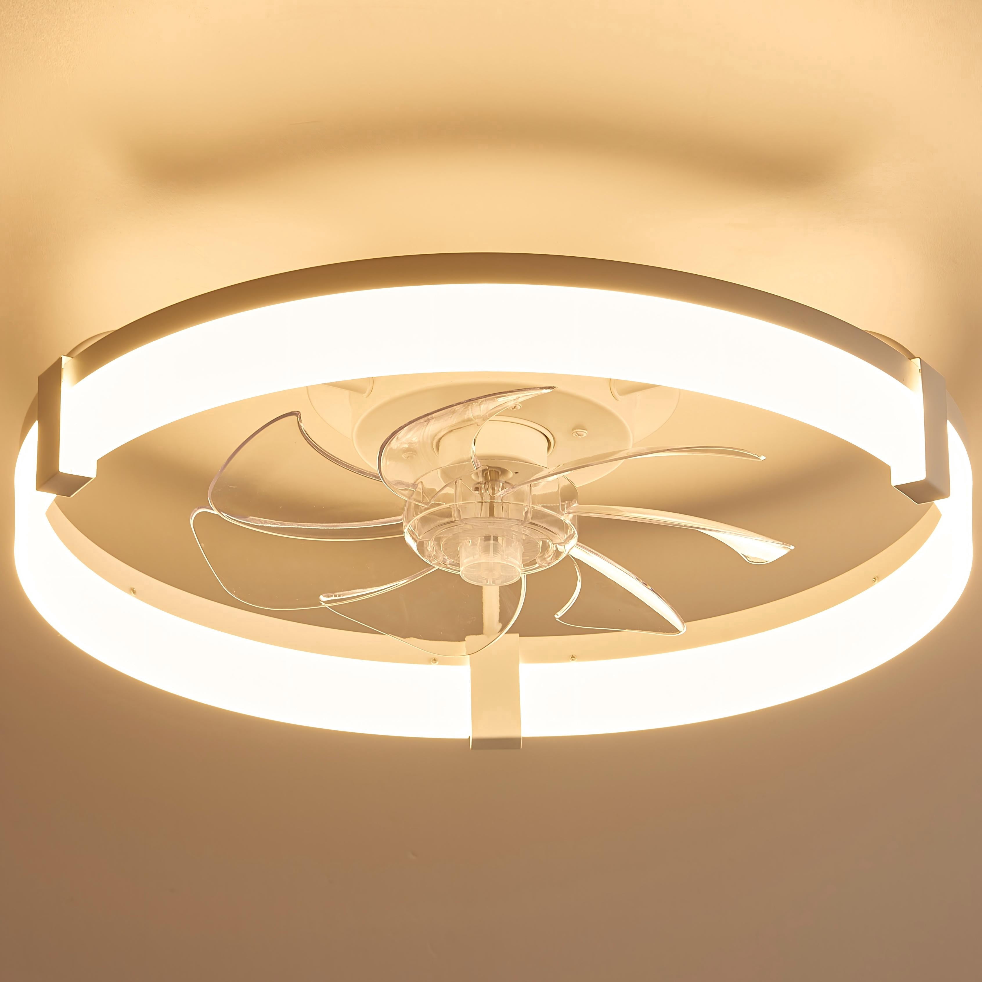 20" Low Profile Ceiling Fan with Lights, Flush Mount LED Ceiling Fan, Stepless Color Temperature Dimmable (3000K-6500K), White – for Bedroom,