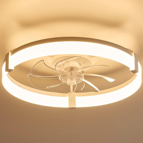 20" Low Profile Ceiling Fan with Lights, Flush Mount LED Ceiling Fan, Stepless Color Temperature Dimmable (3000K-6500K), White – for Bedroom,