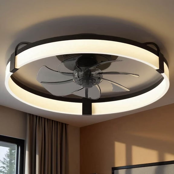 20" Ceiling Fans Lights,Low Profile Enclosed Lamp with APP Control,White
