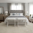 thumbnail image 1 of 20" Chic Biege Polyester Vanity Stool with Nailhead Trim, Set of 2, 1 of 7