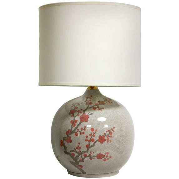 20" Chinese White Crackle Porcelain Table Lamp with Shade - Coral Plum Blossom