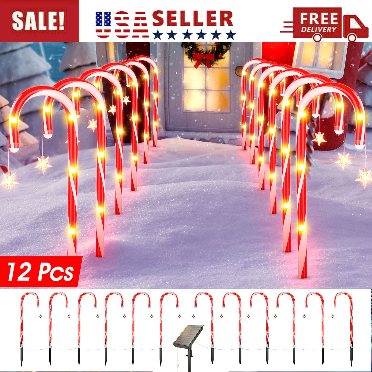 20" Christmas Candy Cane Lights, 12 Packs Christmas Pathway Marker