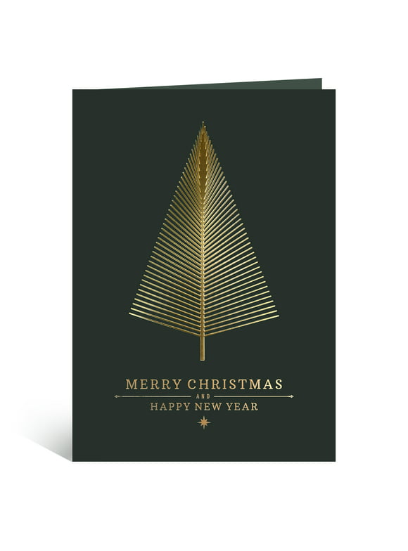 20 Christmas Greeting Cards with Envelopes | Green Col with Gold Foiling | 5.5 x 4 inch Merry Christmas & Happy New Year Cards