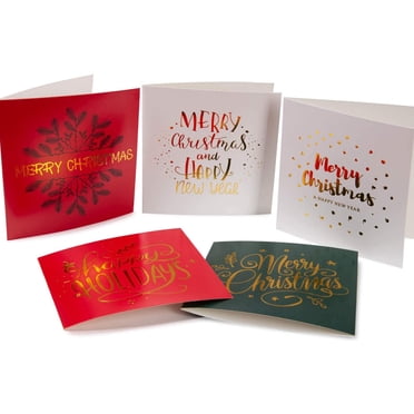 GROWTHMAGIC 6 Pcs Christmas Cards - Sparkling Sequins Design 6 Assorted Gold Foil Christmas Cards With Envelopes, Sealing Sticker For Family, Friends, Kids, Colleagues( 7× 5inch