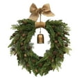 thumbnail image 1 of 20" Christmas Wreaths for Front Door Artificial Christmas Norfolk Pine Wreath Real Touch Heart Shape Xmas Wreath with Bow Bell & Pinecone for Window Indoor Outdoor Outside Decor, 1 of 9