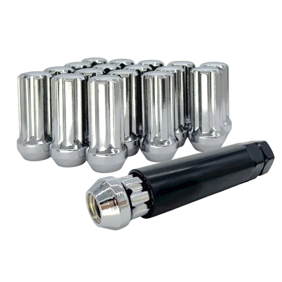 20 Chrome 12x1.75 Long 7 Spline Wheel Lug Nuts - 1.9 Inch Tall - Bulge Acorn with Key - Fits Many Expedition, F-150, Navigator