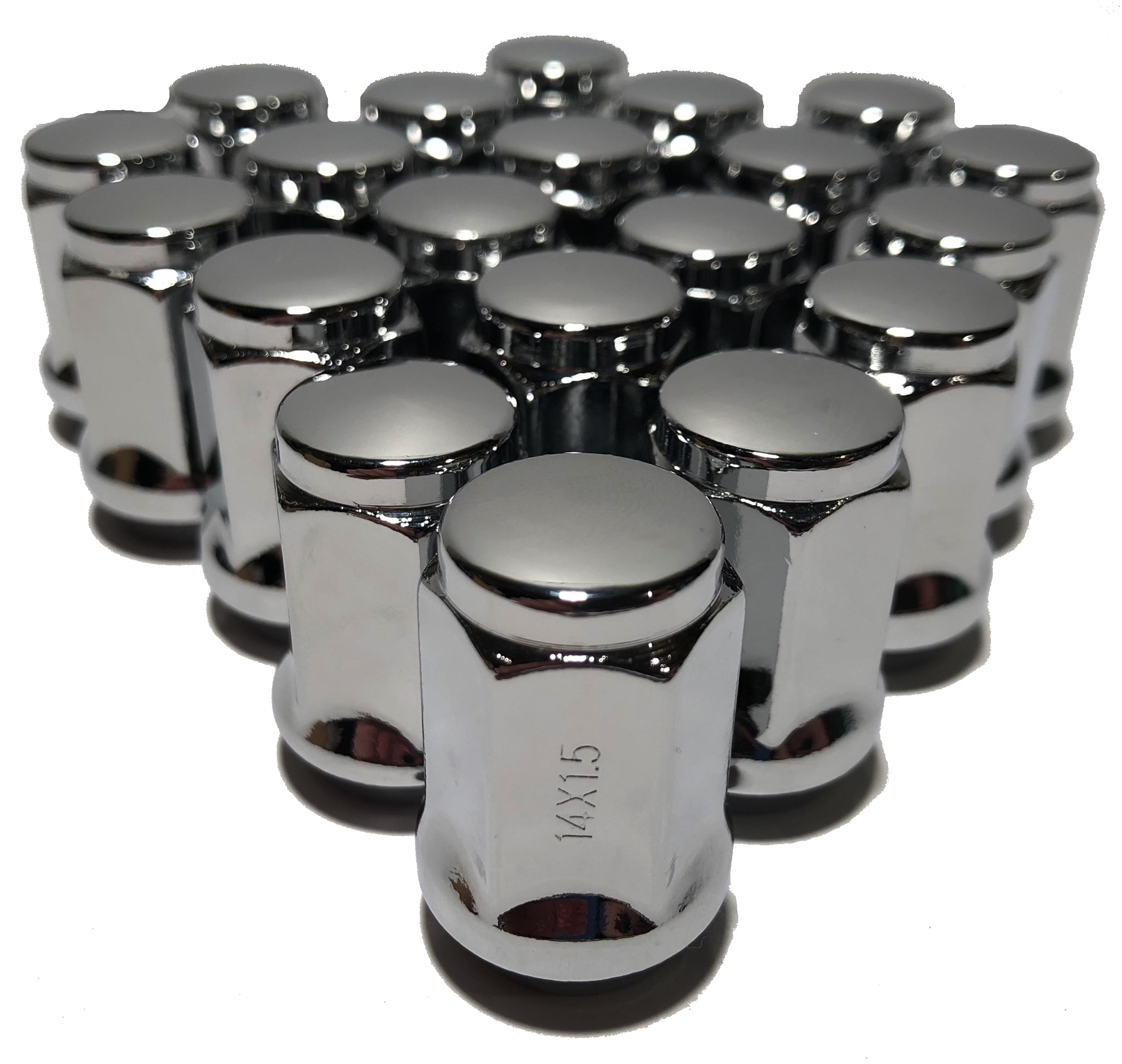 20 Chrome Bulge Acorn Closed End 14x1.5 Cone Seat Lug Nuts GMC Chevy 1.38" Tall