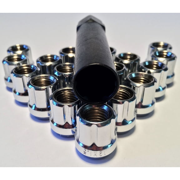 20 Chrome Open End 12X1.5 Acorn Seat Tuner 6 Spline Lock Lug Nut Set With Key