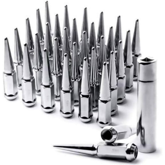 20 Chrome Spike Lug Nuts 7/16-20 Compatible with Firebird GTO Cutlass + Security Key