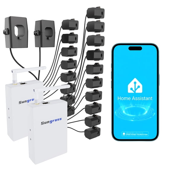 Sungrass 20 Circuit Whole Home Energy Monitor Break Monitor, Realtime Monitor, Solar SelfConsumption Tracking, Home Assistant Integrated, AIReady, Dual WiFi/Ethernet