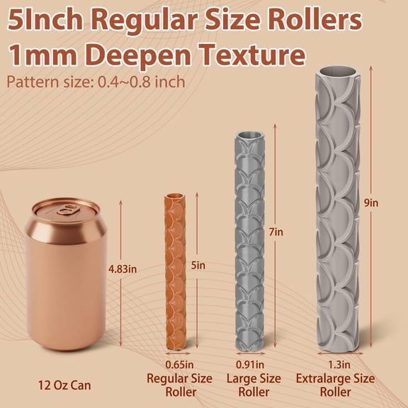 20 Clay Texture Roller Set, Printed Pattern Rollers, 5 x 0.65 Inch, for Pottery, Polymer Clay, Miniatures and DIY Crafting