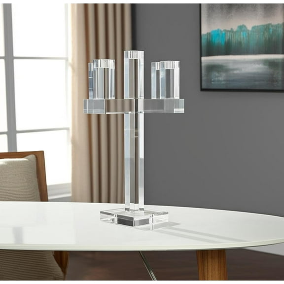 20" Clear Faceted Crystal Tabletop Candelabra Candle Holder