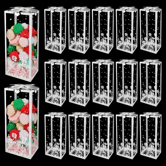 20 Clear Favor Boxes with Exquisite Designs Featuring Roses Bows and Lace Trim,Suitable for Snack Candy Gifts Packaging Wedding Birthday Mother's Day Presents Decorations