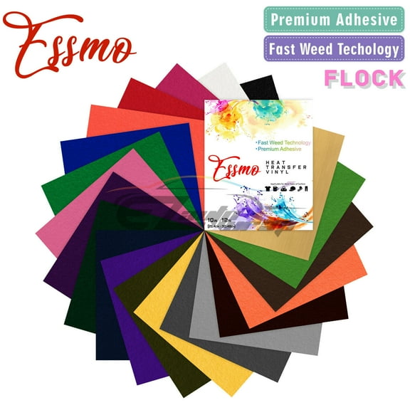 20 Colors 20Pcs Flock Heat Transfer Vinyl 12"x10" T-Shirt HTV Bundle Cricut