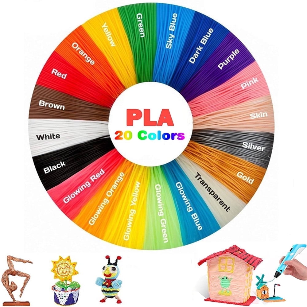 20 Colors 3D Pen PLA Filament Refills Support for All 1.75mm 3D Printer / 3D Pen, 16 Feet Each Color, Total 320 Feet 3D Printing Material