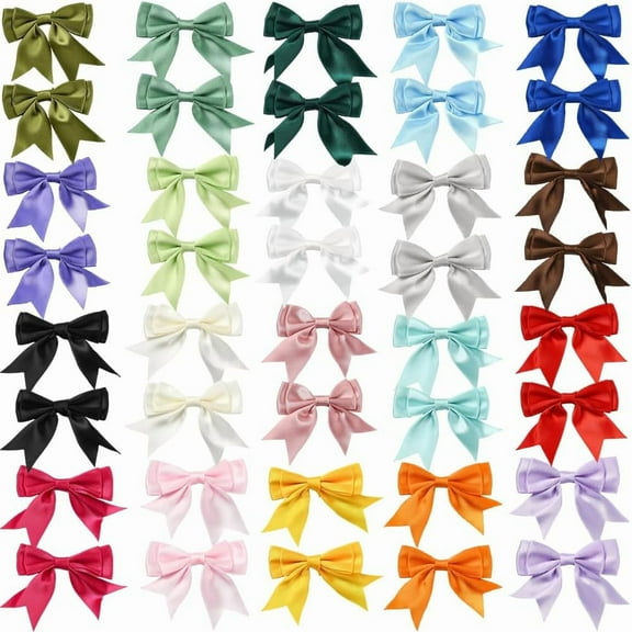 20 Colors 40Pcs 2.36 Inch Mini Coquette Bows Ribbon Flowers Accessories Small Colorful Polyester Bowknot Costume Accessories Tiny Bows