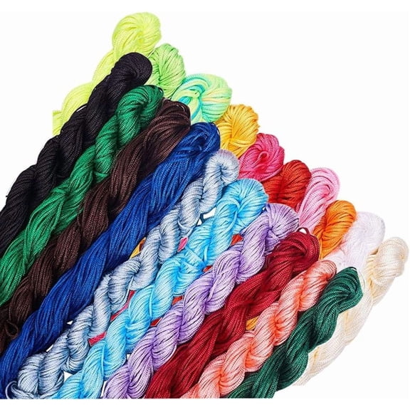 20 Colors 500 Yard Nylon Jewelry Thread Cord 1mm Shiny Silky Rattail Cord Chinese Knotting Beading Cord for DIY Jewellery Making Macrame Kumihimo Shamballa Friendship Bracelets