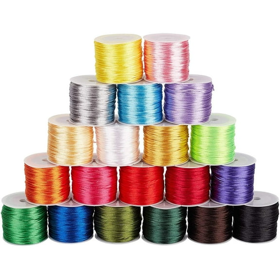 20 Colors 600 Yards 1mm Rattail Satin Nylon Trim Cord Silk Cord Beading String for Necklace Bracelet Beading Macramé Kumihimo Chinese Knot
