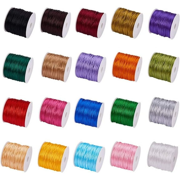 20 Colors 650 Yard Rattail Nylon Cord 1mm Chinese Knotting Cord Shamballa Macrame Thread Beading String for DIY Jewellery Making Kumihimo Friendship Bracelets Sewing