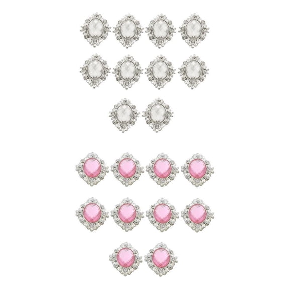 20 Colors Alloy Bling Rhinestone Flatback Buttons Oval Invitation DIY Pink