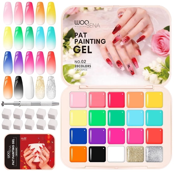 20 Colors Ombre Gel Nail Polish - Sponge Pat Painting Gel for Gradient Nails, Aura & French Manicure, Fluffy Cloud Texture with No-Wipe Glossy Finish, DIY Nail Art Kit for Beginners & Professionals