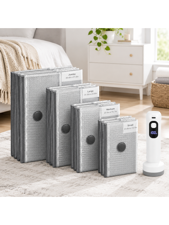 20 Combo Vacuum Storage Bags With Rechargeable Electric Air Pump