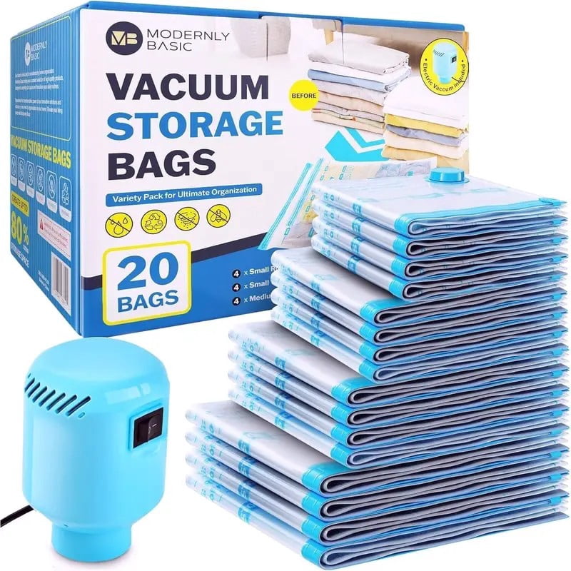 20 Combo Vacuum Storage Bags with Electric Pump Space Saver Seal Bags Compression for Clothes Travel Essentials(Clear)