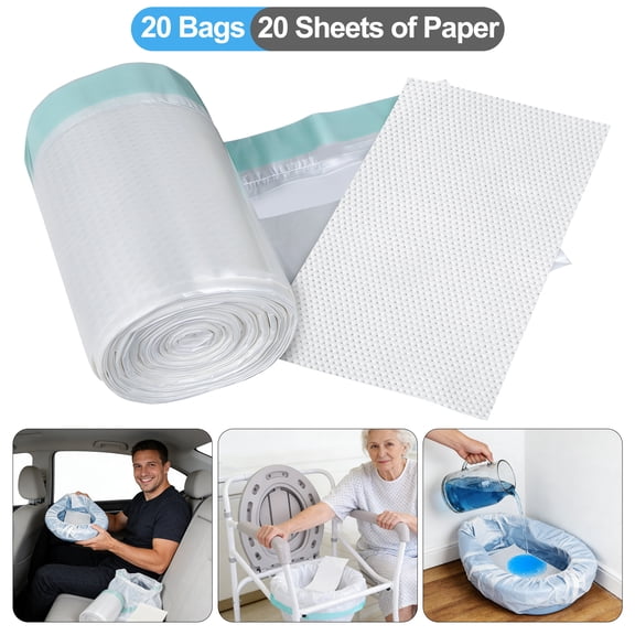 20 Commode Liners with Absorbent Pads, EEEkit Disposable Bags Disposable Bedside Commode Liners for Standard Toilet Chair Buckets