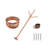 20" Copper Lightning Rod with 60 Feet 6AWG Down Conductor and UL Listed Ground Rod Clamp,Multi-purposed Design, Copper Brass Lightning Rod Kit System