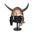 thumbnail image 1 of 20" Copper Metal Replica Medieval Viking Helmet with Black Wood Stand, by DecMode, 1 of 11
