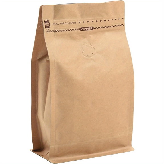 20 Count 12 Ounces Kraft Paper Coffee Bags - High Barrier Kraft & Foil Liner - Flat Bottom Coffee Pouches with Degassing Valve, Food Storage Bags with Rsealable Zipper & Easy Open Tape