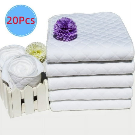 20 Count 3-Ply Prefold Cloth Diapers, GIXUSIL Thickened Washable Absorbent Cotton Diaper Burp Cloths /Face towel/Sweat towel , for Babies and Toddlers /Children/ AdultsMulti-Use （White)