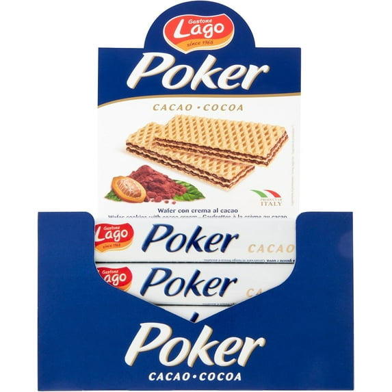 20 Count 45g Lago Poker Cocoa Cookies – Italian Chocolate Wafer Biscuits – Snack Packs