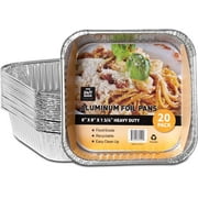 20 Count Aluminum Foil Pans, Square 8"x8"x 1.75", Food Grade, Disposable, No Lids