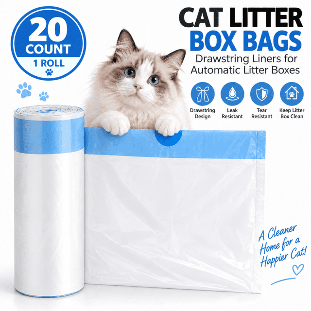 Litterbug Stickers 20 Count Automatic Cat Litter Box Bags, Drawstring Litter Box Liners ...