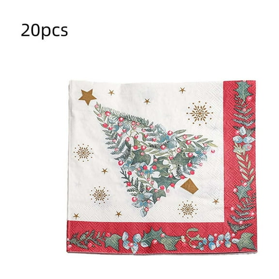 20-Count Christmas Tree Theme Paper Napkins Double Sided Print Holiday Dinner Napkins for Xmas Party Supplies Table Setting Festive Kitchen Guest Napkins