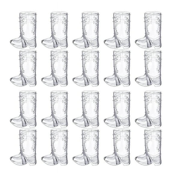 20 Count Clear Plastic Shot Glass Cups Fun Cowboy Boot Shape Little Shot