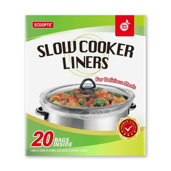 20 Count Disposable Slow Cooker Liners and Cooking Bags | Extra Large Size Fits 6-10QT Pot, 14"x 22" | Suitable for Oval & Round Pot, BPA Free (1 Pack)