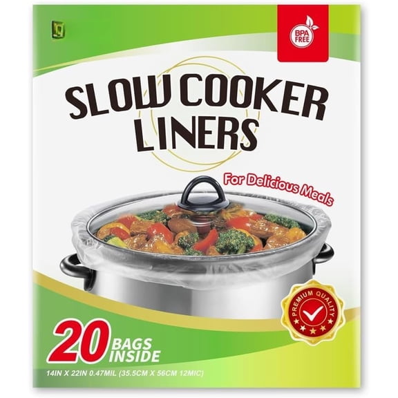 20 Count Disposable Slow Cooker Liners and Cooking Bags |  Size Fits 6-10QT Pot, 14"x 22" | Suitable for Oval & Round Pot,  (1 )