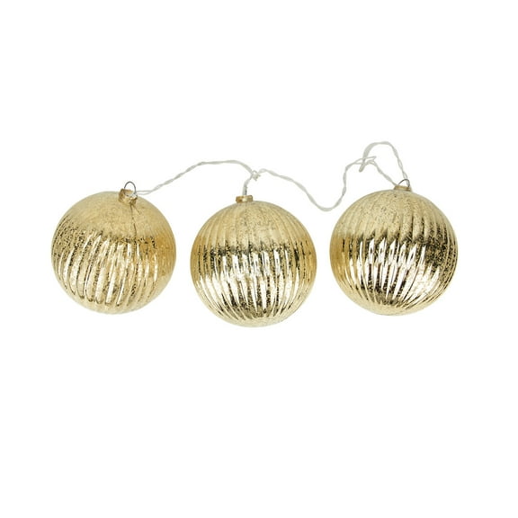 20-Count Gold Ribbed Ball Ornaments Christmas Light Set 1.5ft White Wire